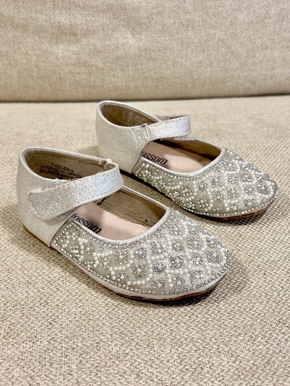De Blossom Kids Sz 6 Toddler Helen Silver Pearl Rhinestone Mary Jane Dress Shoes
